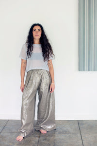 THE LUCILLE PANT IN PEWTER METALLIC LINEN *NEW FABRIC*