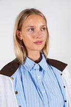 Load image into Gallery viewer, THE MARFA DUSTER: WHITE LINEN + BLUE COTTON STRIPE