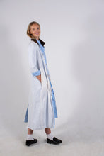 Load image into Gallery viewer, THE MARFA DUSTER: WHITE LINEN + BLUE COTTON STRIPE