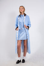 Load image into Gallery viewer, THE MARFA DUSTER: WHITE LINEN + BLUE COTTON STRIPE