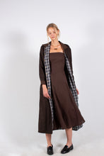 Load image into Gallery viewer, THE MARFA DUSTER: CHOCOLATE BROWN LINEN + BLACK/WHITE PLAID LINEN