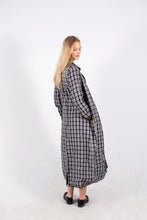 Load image into Gallery viewer, THE MARFA DUSTER: CHOCOLATE BROWN LINEN + BLACK/WHITE PLAID LINEN