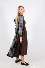 Load image into Gallery viewer, THE MARFA DUSTER: CHOCOLATE BROWN LINEN + BLACK/WHITE PLAID LINEN