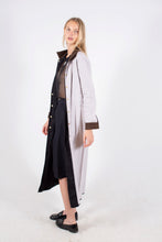 Load image into Gallery viewer, THE MARFA DUSTER: BLACK LINEN + BEIGE COTTON STRIPE