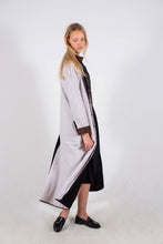 Load image into Gallery viewer, THE MARFA DUSTER: BLACK LINEN + BEIGE COTTON STRIPE