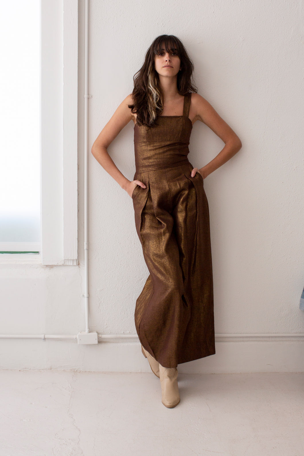 KALA JUMPSUIT IN METALLIC LINEN