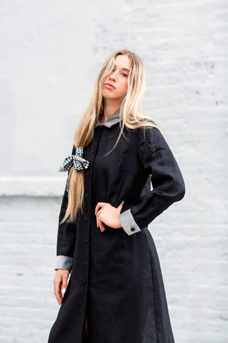 THE MARFA DUSTER IN BLACK LINEN