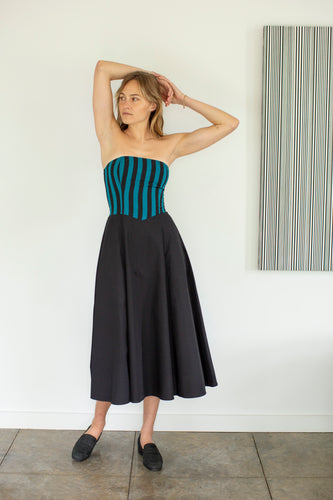 THE ATHENS DRESS IN BLACK & STRIPED COTTON COMBO