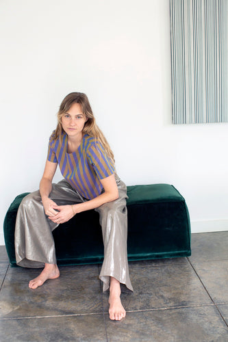 THE LUCILLE PANT IN PEWTER METALLIC LINEN *NEW FABRIC*